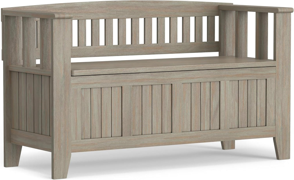 SIMPLIHOME Acadian Storage Bench and Cabinet Set in Distressed Grey