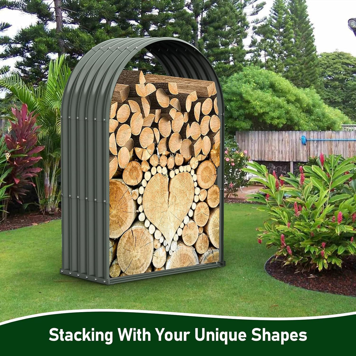 anleolife arch 54" tall outdoor firewood rack with showing dimensions