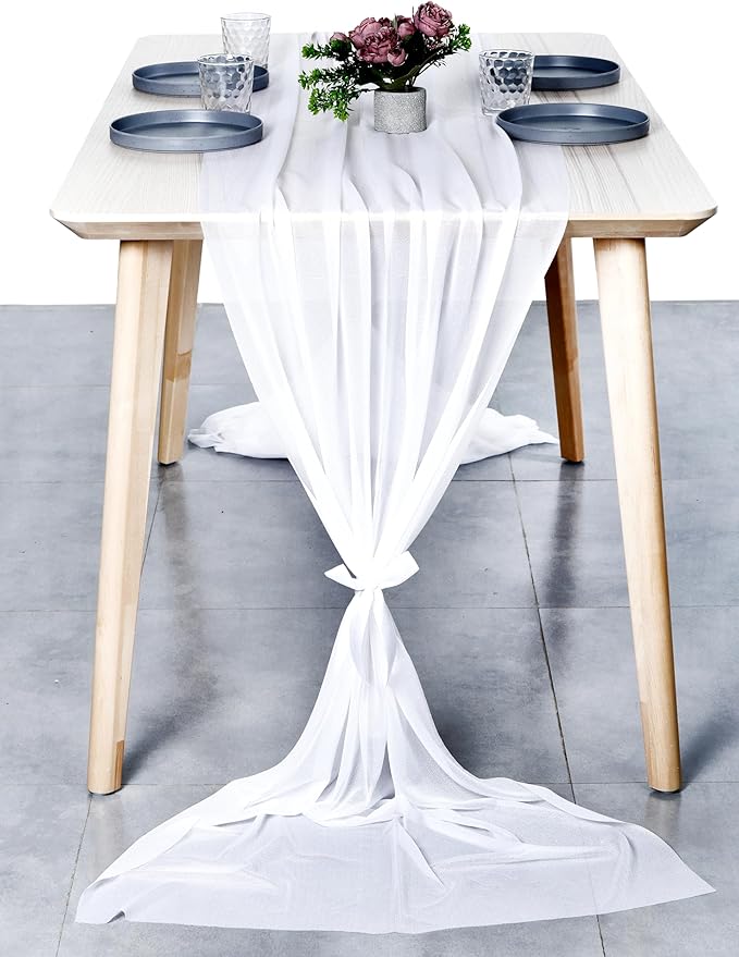 MDS Halloween Chiffon Table Runner - 5 Pack, 29 x 120 Inches, 10ft Each - Sheer Spooky Table Runners for Haunted House Parties, Trick-or-Treat Tables, Witchy Décor, Wedding & Events - White