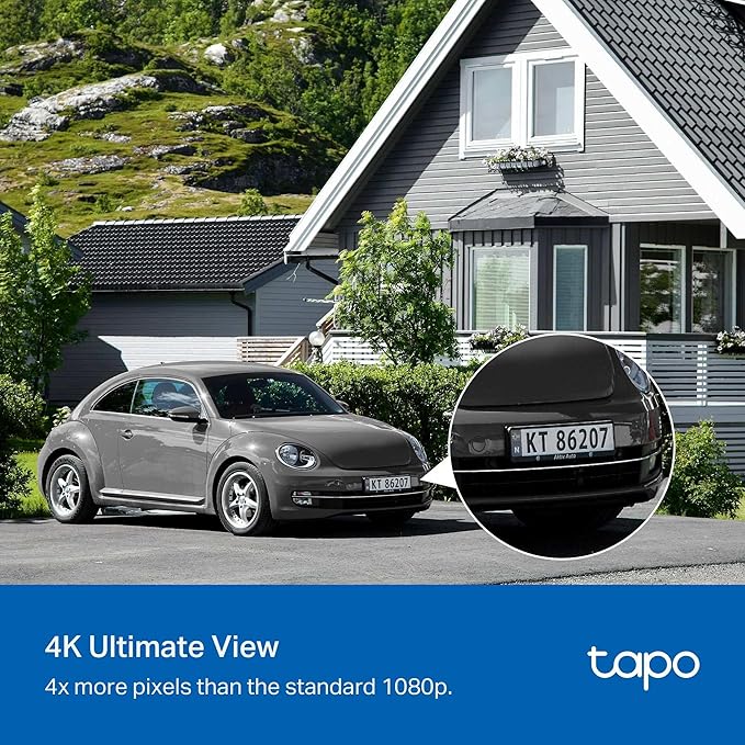 Tapo 4K Outdoor Camera Wireless, Battery Camera w/Solar Panel, 360° View
