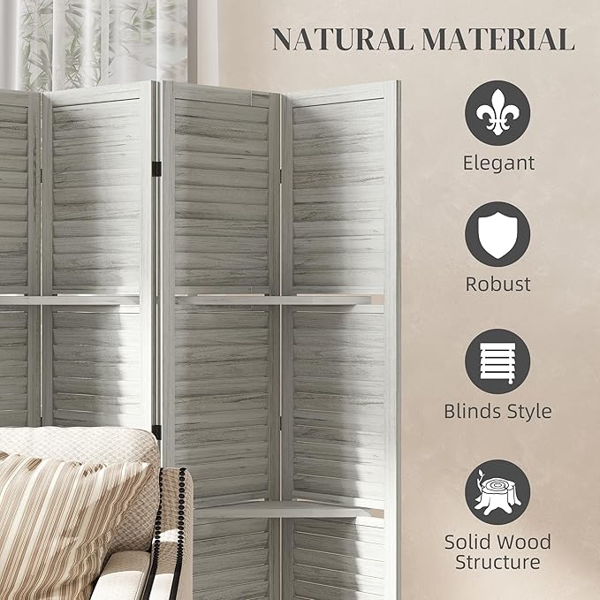 HOMCOM Room Divider, 6 Panel 67" Tall Wood Privacy Screen