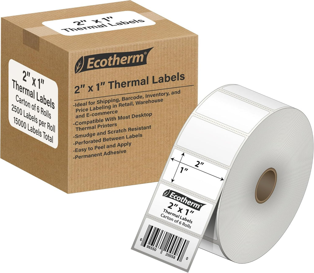 2"x1" Thermal Labels for Rollo, Offnova Label Printers and More (6 Rolls)