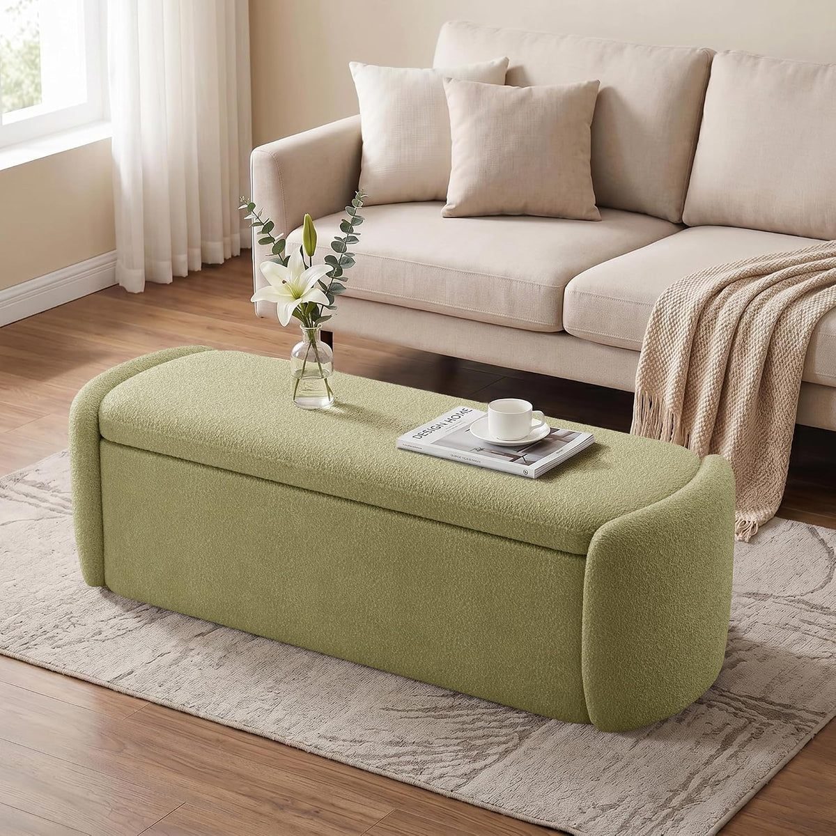 vknow storage bench, upholstered storage ottoman bench, light on a desk or shelf