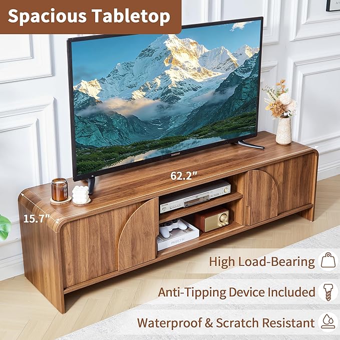 BERRYMERRY 63'' TV Stand for Up to 75" TVs, MCM TV Console Table