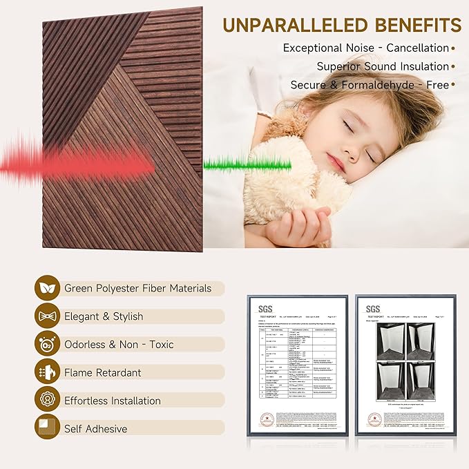 Autorific Acoustic Wall Panels, 6 Pack Total Size 72 x 48 Inches, Self-Adhesive