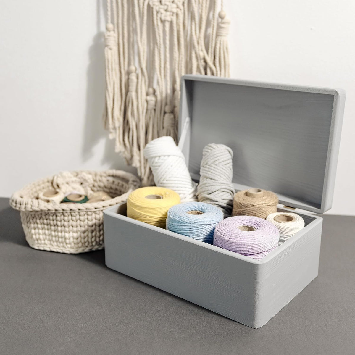 creative deco large gray wooden box storage with shown in use