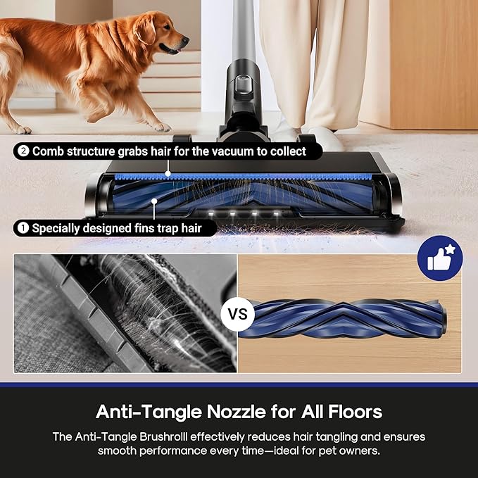 Eureka Cordless Vacuum Cleaner, Anti-Tangle Brushroll, Rechargeable Stick Vacuum