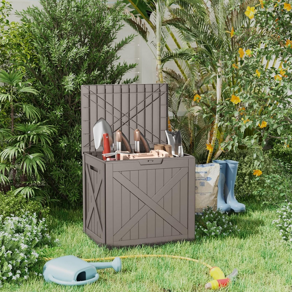 rojik 36 gallon deck box outdoor, waterproof outdoor showing dimensions