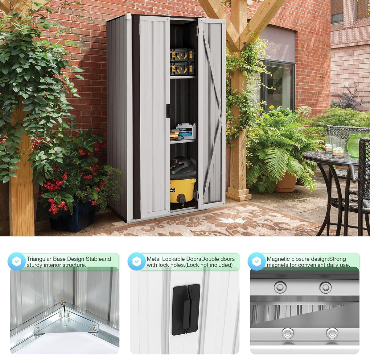 aecojoy outdoor storage cabinet waterproof, 70" vertical tall, side view