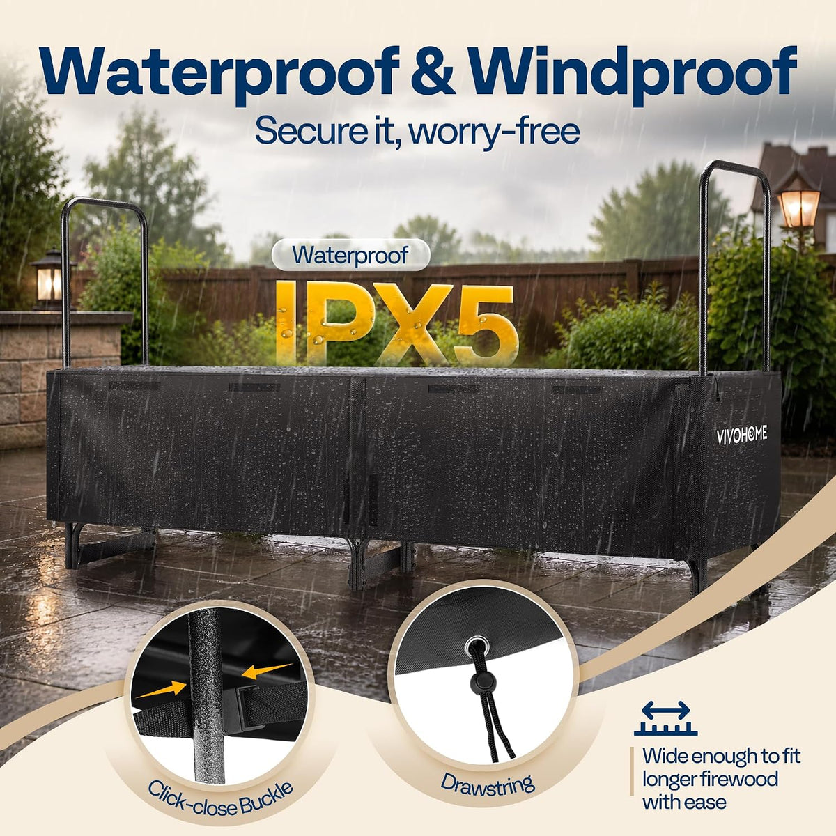 vivohome 8ft waterproof log rack cover shown in use