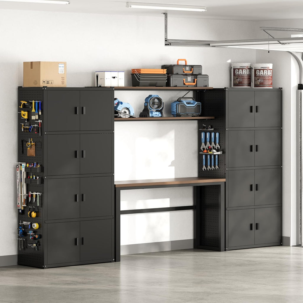 FLEXIMOUNTS 117" L Modular Garage Storage Cabinet with Workbench, Black