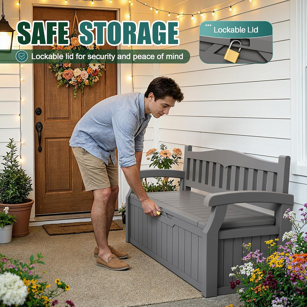 devoko 80 gallon storage bench deck box waterproof&lockable, side view