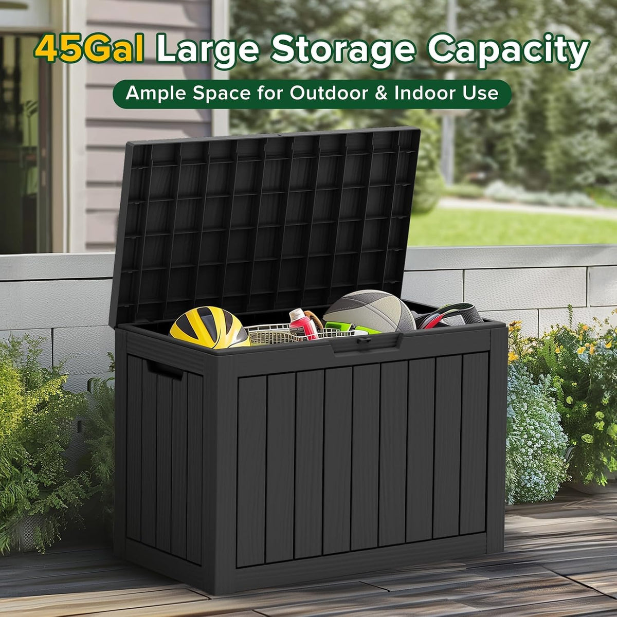 outdoor storage box 45gal waterproof resin deck box,uv-resistant, close-up detail