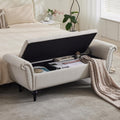 Storage Ottoman Bench, 64" Upholstered Entryway Bench, Beige