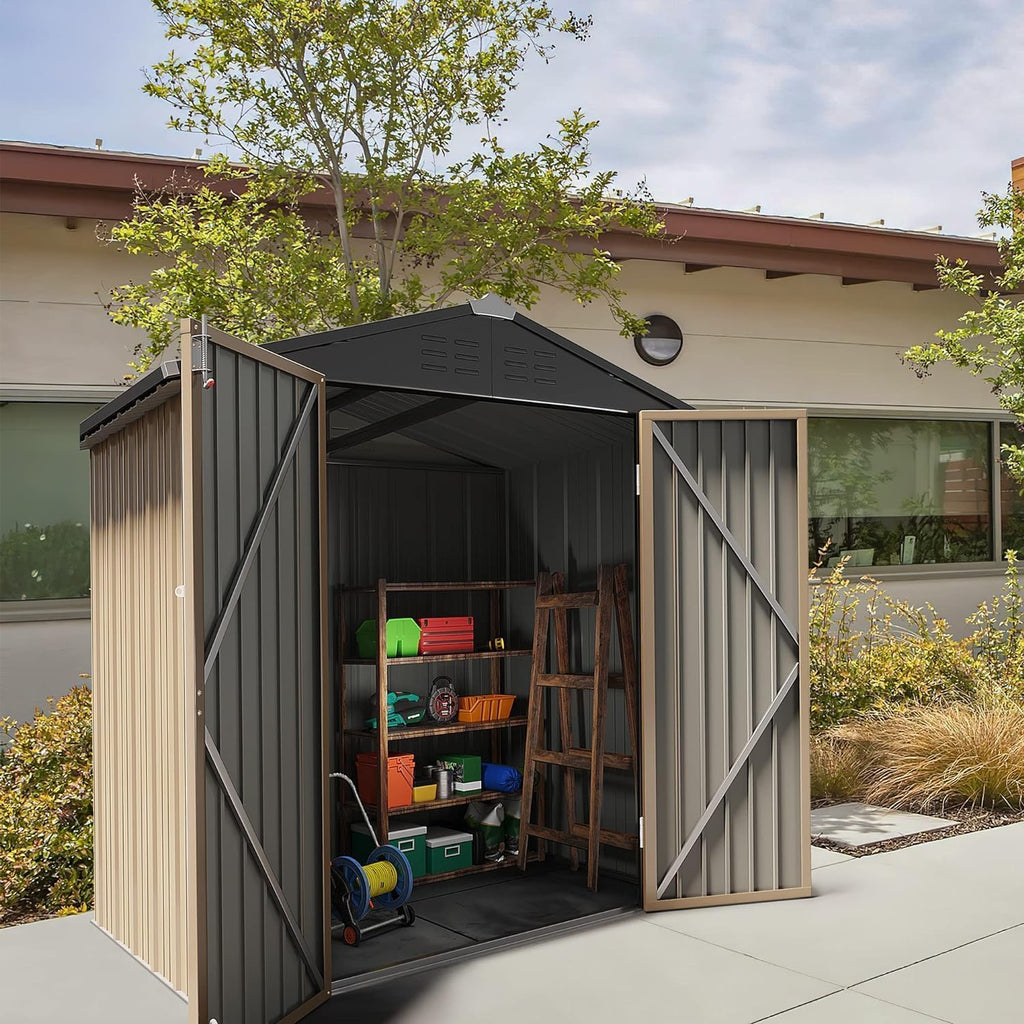 furniwell 6x4 ft outdoor storage shed, metal garden, close-up detail