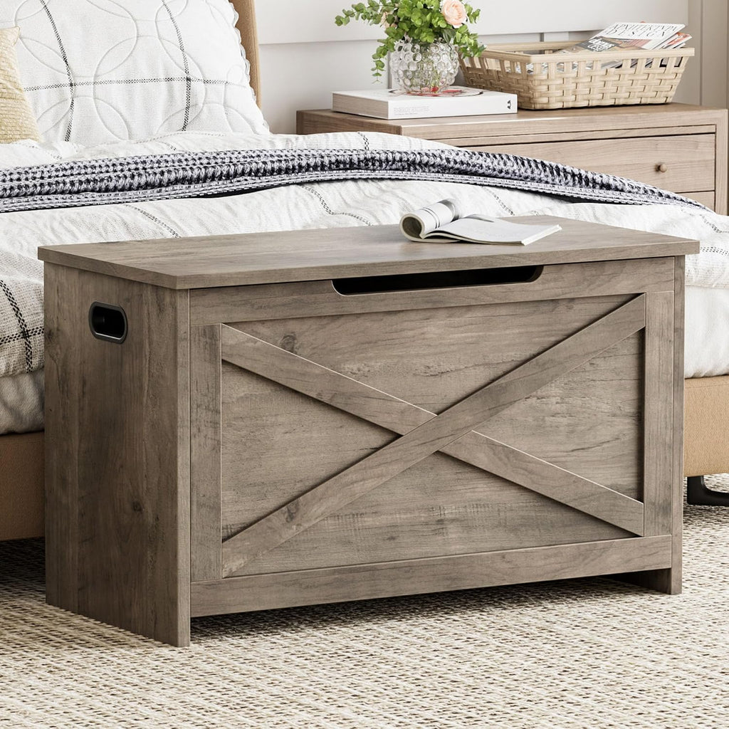 garveehome 30 in storage chest, wooden storage bench shown in use
