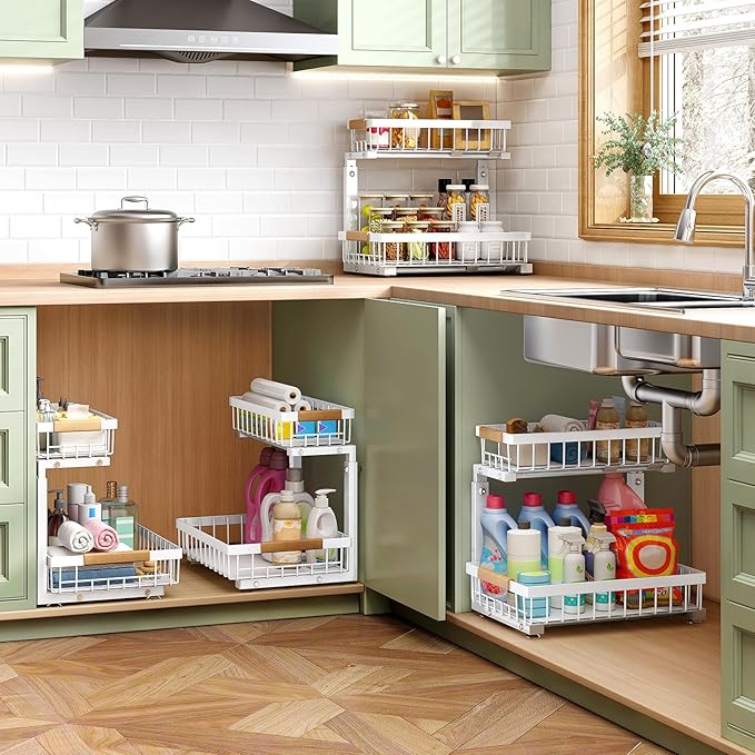 Pull out Cabinet Organizer, 1 Pack Under Sink Organizer, Slide out Metal