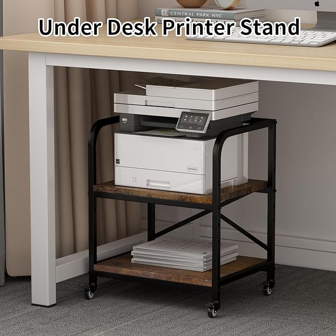 Vokumba 2 Tier Under Desk Printer Stand, Large Printer Table