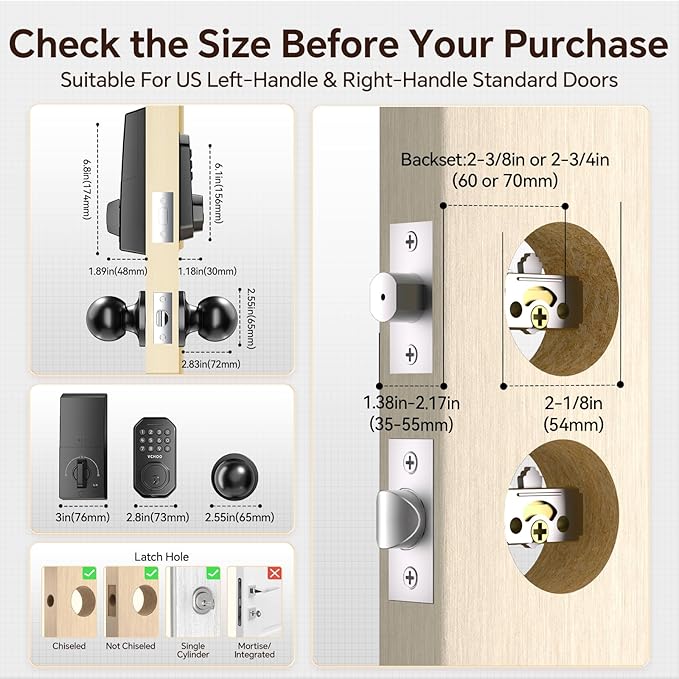VCHOO Keyless Entry Door Lock Set WiFi Smart App Control Door Lock