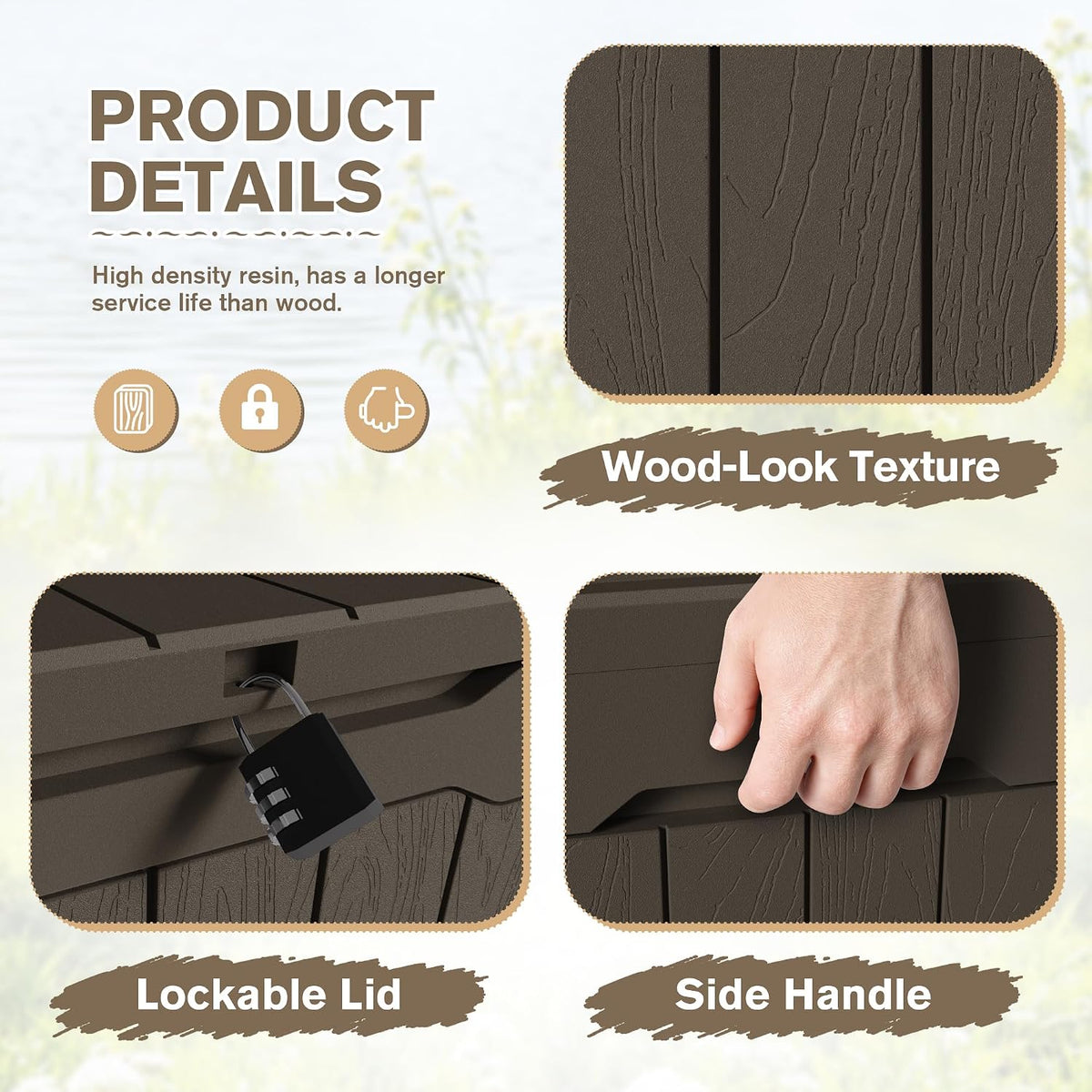 jummico 31 gallon resin deck box waterproof outdoor shown in use