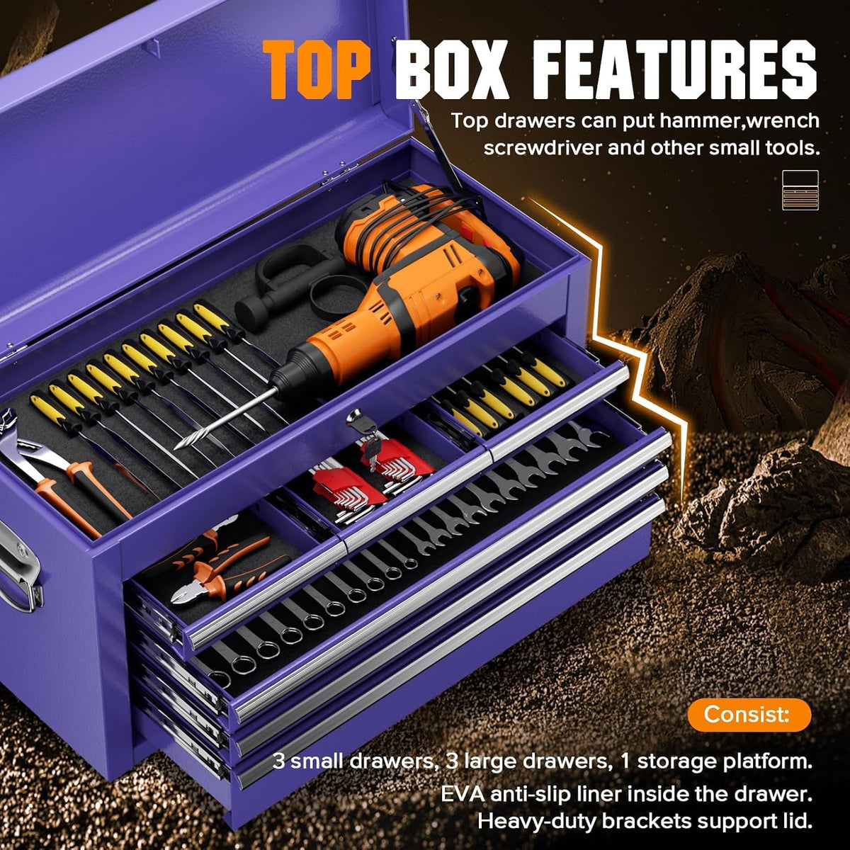 8-drawer rolling tool chest - heavy-duty steel tool, close-up detail