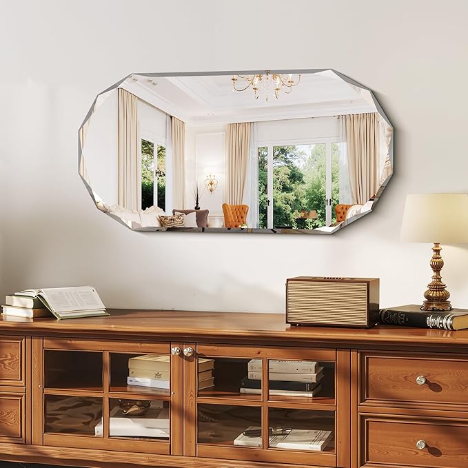 GLASHOM Beveled Edge Frameless Bathroom Mirror, Oval Wall Mirror