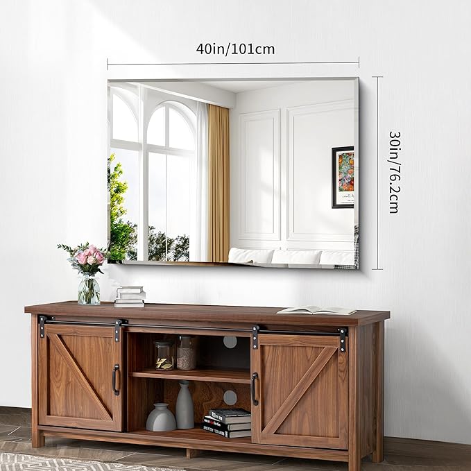 CILIBER Beveled Bathroom Mirror, 30x40 Large Frameless Mirrors