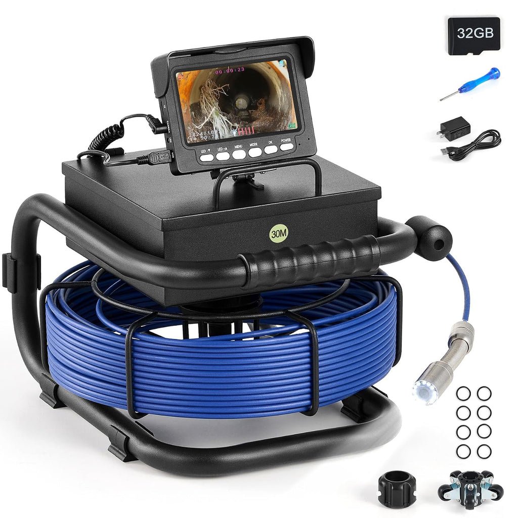 ZELCAN Sewer Inspection Camera for Drain Pipes, 4.3-Inch LCD Screen, 100 FT Cable with Length Markers, IP68 Waterproof, 5300mAh Battery, DVR Recorder, 32 GB Card, 12 LED Lights