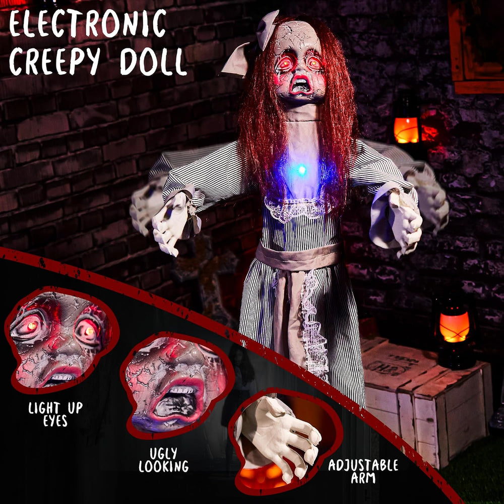 Halloween Animatronics 4ft Creepy Doll Decoration - 48inch Animated Scary Tal...