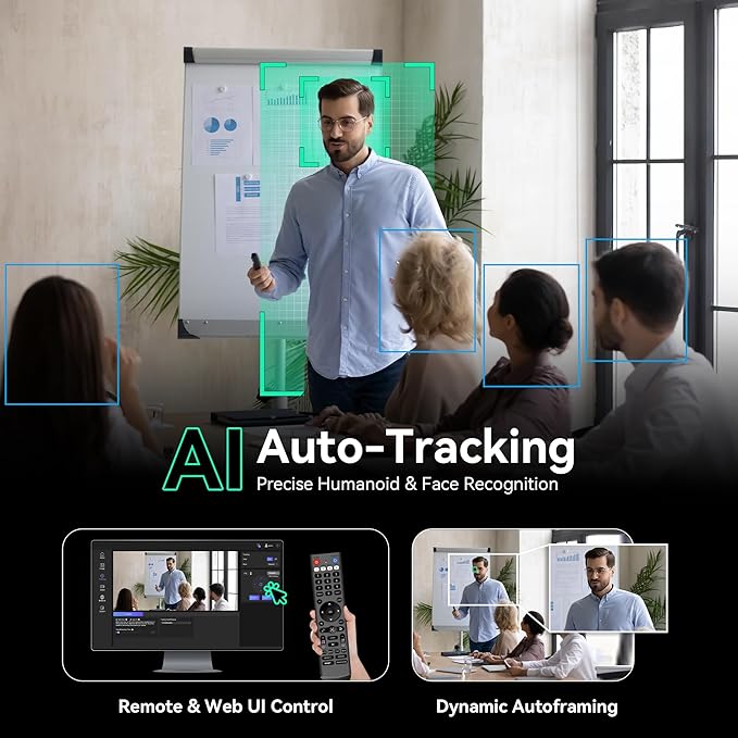 Tenveo NDI PTZ Camera AI Humanoid & Face Auto-Tracking, HDMI/LAN/USB3.0 PoE PTZ