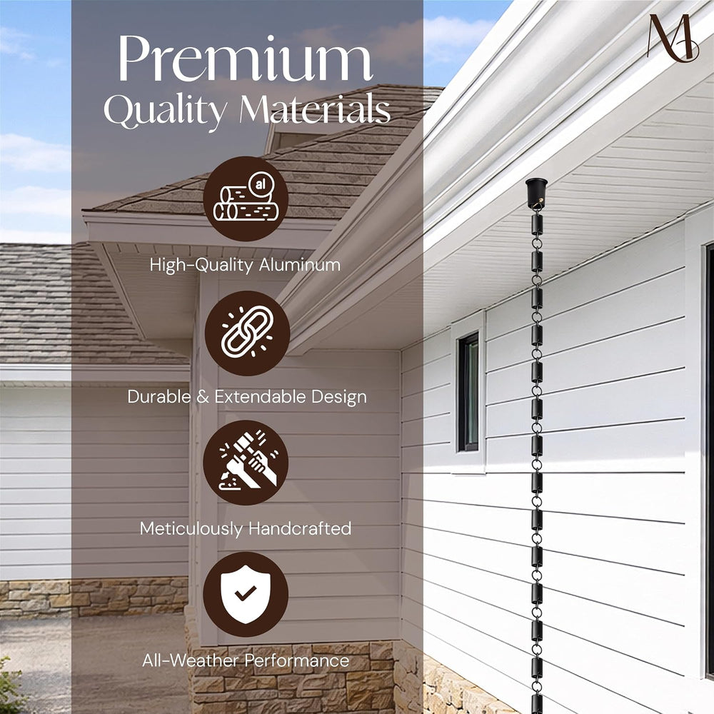 Monarch Rain Chains Aluminum Cylinder Rain Chains for Gutters – 8.5 ft Decora...