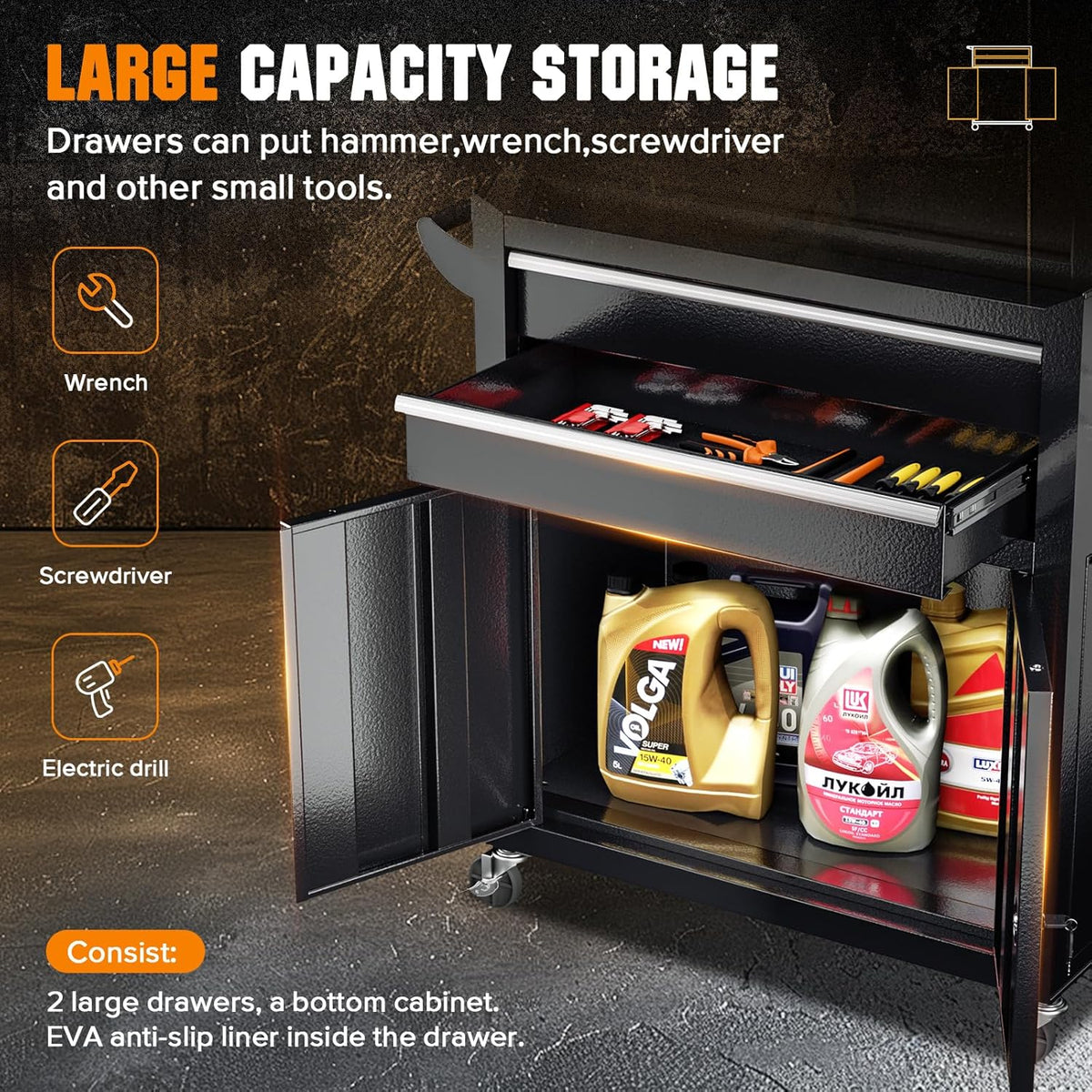 oakcloud heavy-duty 8-drawer rolling tool chest and cabinet, package contents