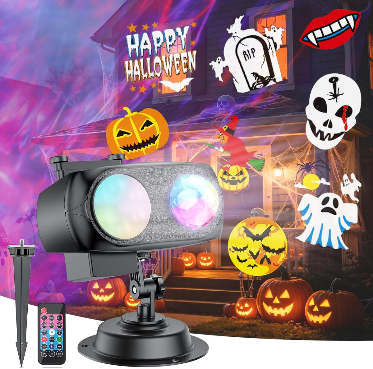 Brighter Halloween Christmas Outdoor Projector Lights with 14 HD (3D Ocean Wave+Patterns) Replaceable Slides, Waterproof for Indoor Outdoor Xmas Theme Party Yard Garden Decoration
