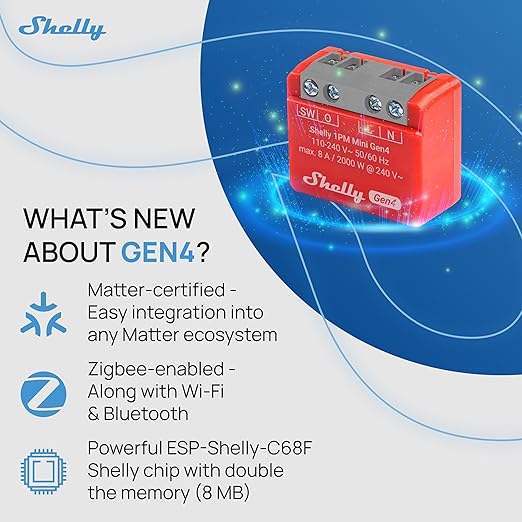 Shelly 1PM Mini Gen4 | Wi-Fi, Matter Smart Relay Switch (2 Pack)