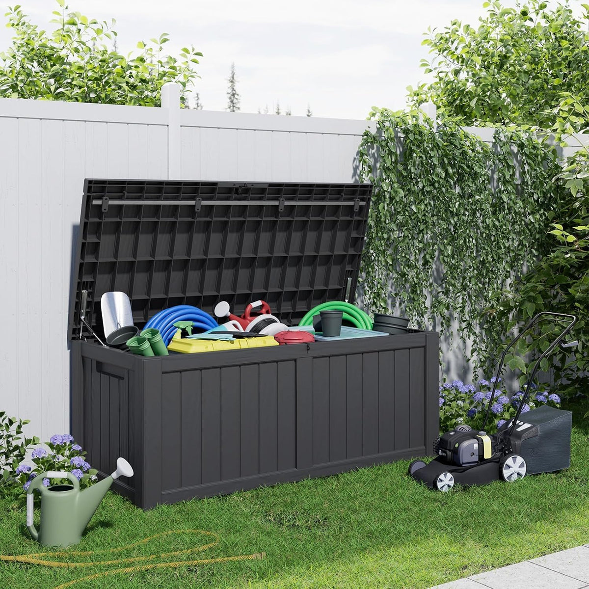 patiozen 155 gallon deck boxes waterproof storage box, side view