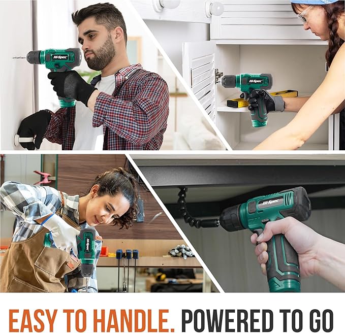 Hi-Spec 110pc Green 8V USB Electric Power Cordless Drill Driver Set. Drill Bits
