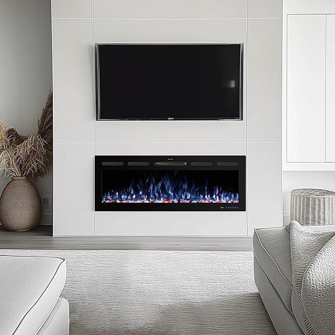 33" WiFi Electric Fireplace Inserts, Recessed and Wall Mounted Fireplace Heater