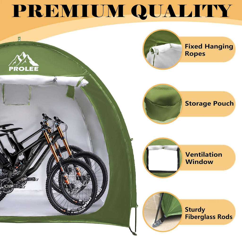 prolee bike storage tent for 2-3 bikes, 6.6, side view