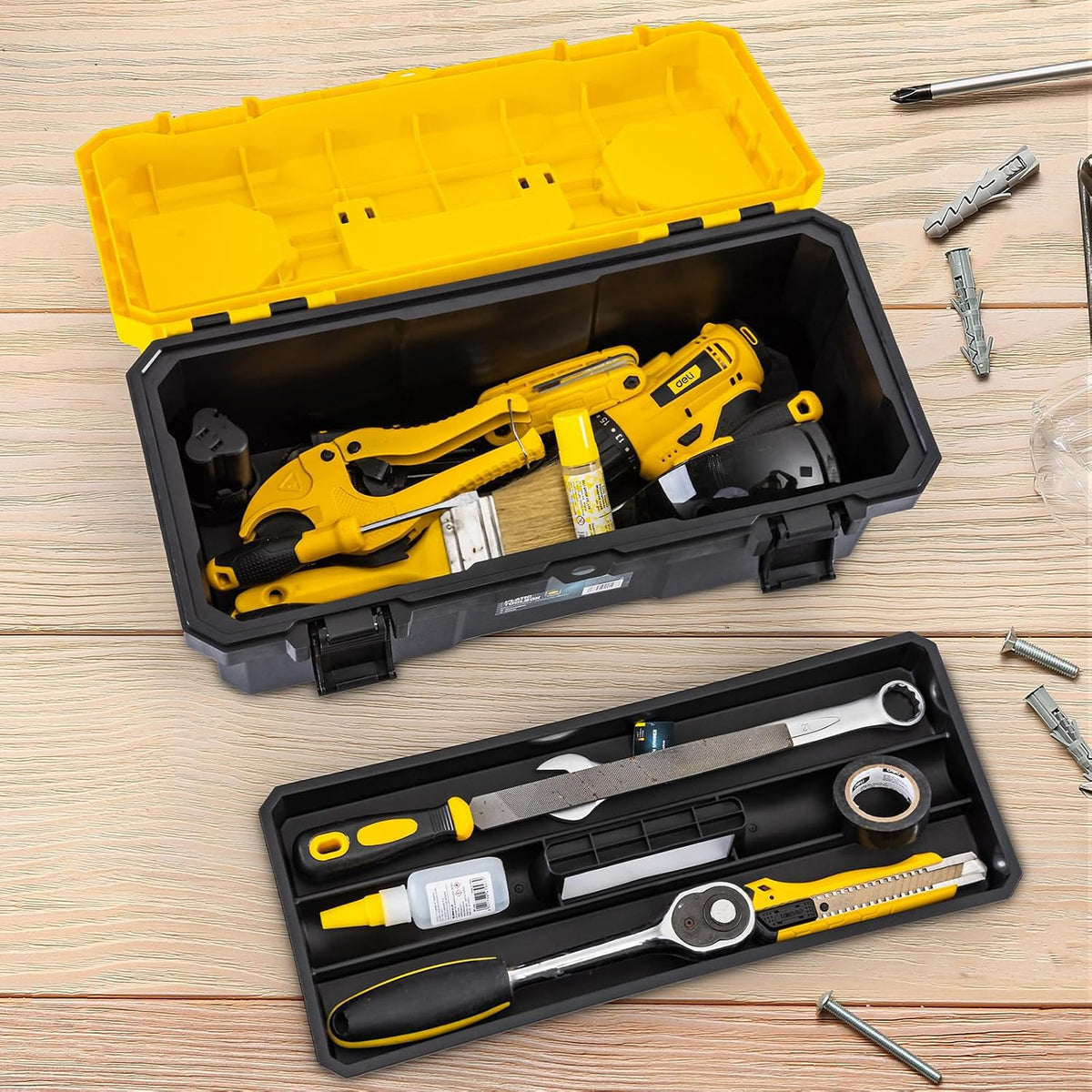 18 inch tool box with lock, 2-layer heavy-duty showing dimensions