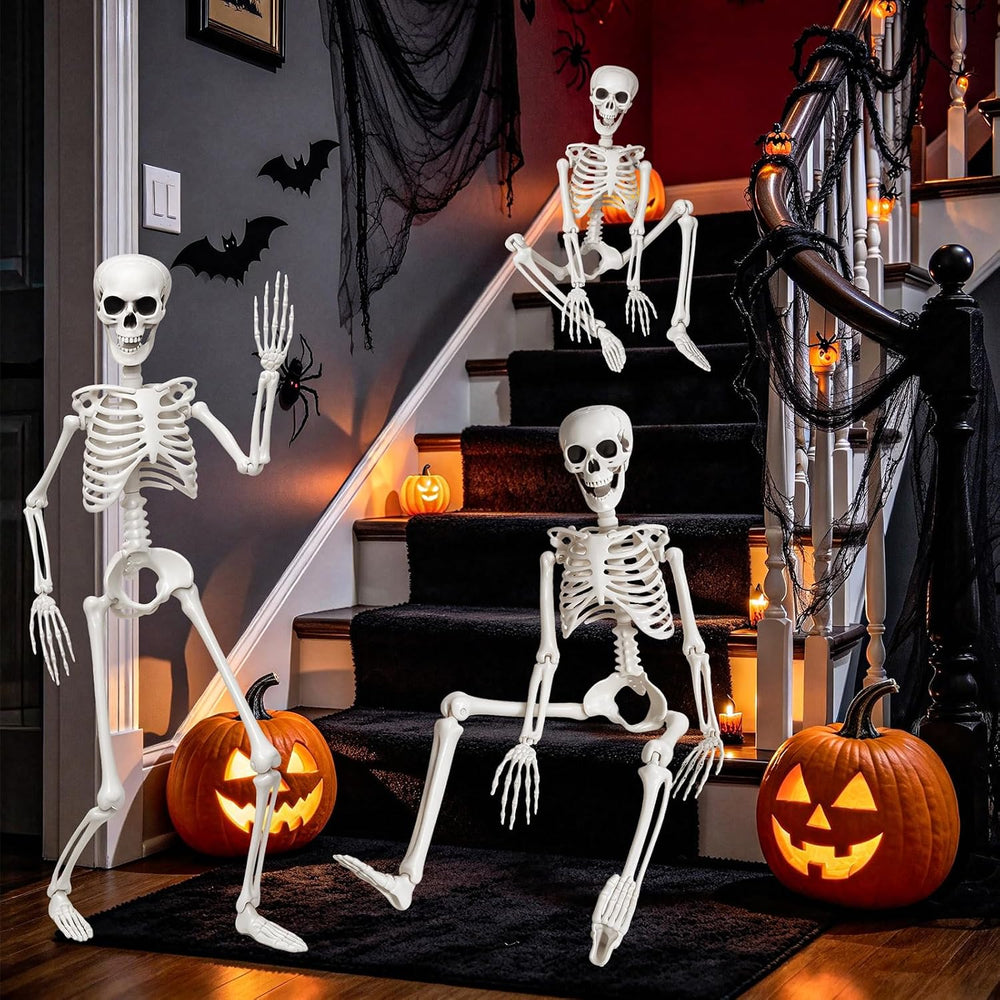 LCZTN 3 Pack 36in Halloween Skeletons,5 Pack 30x72in Black Creepy Cloth,300 s...