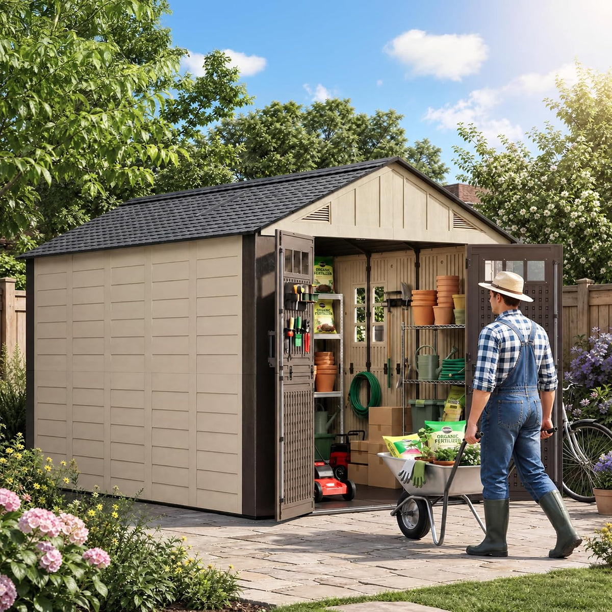 HOMSHADE 8x12 FT Resin Outdoor Storage Shed with Floor, Plastic Garden Shed