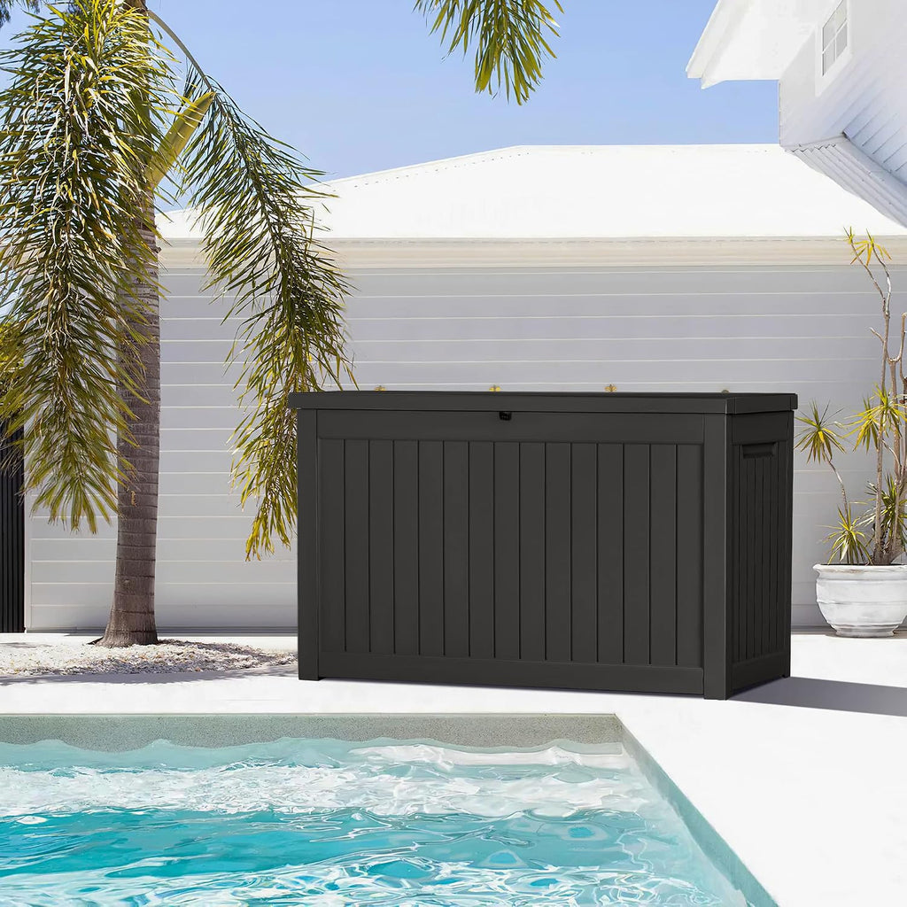 devoko xxl 230 gallon resin large deck box showing dimensions