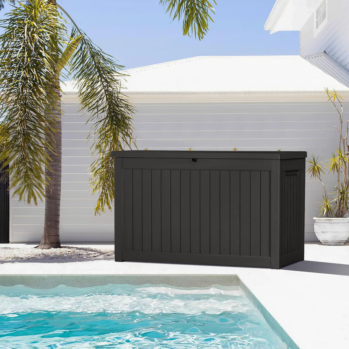 devoko xxl 230 gallon resin large deck box showing dimensions