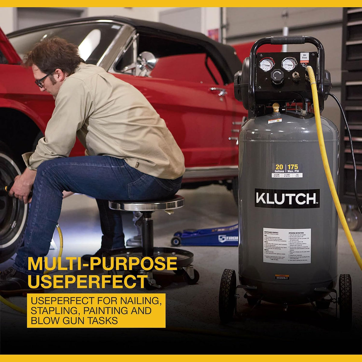 Klutch 20-Gallon Air Compressor, 2 HP, 120V