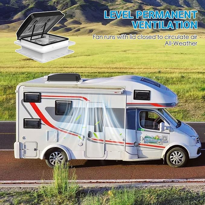 2012 14" RV Roof Vent Fan with LED Light, Air Max Reversible Exhaust Vent