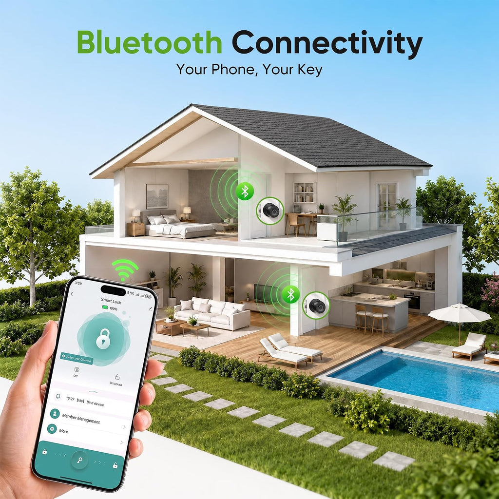Fingerprint Door Lock, D268 Smart Fingerprint Door Knob with Lock, Biometric Door knob with App Control & Key, Keyless Thumbprint Entry Door Lock for Bedroom, Front Door, Home, Apartment Garage Office