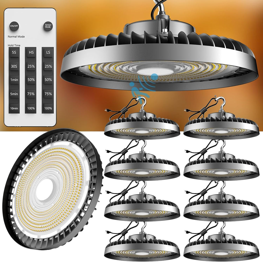 Smart 200W LED High Bay Light 30000LM 5000K UFO High Bay Lighting Motion (8Pack)