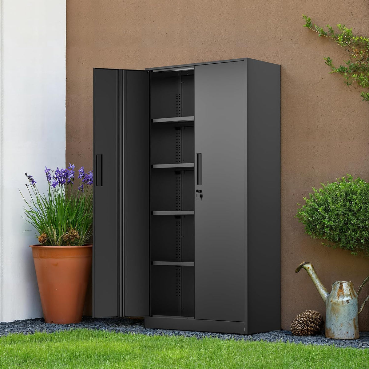 oakcloud metal storage cabinet tool organizer, 72" lockable shown in use