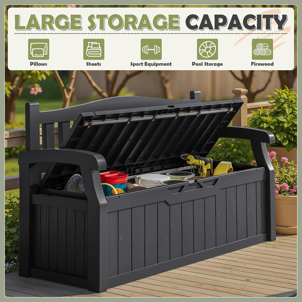 homall 75 gallon outdoor storage benches lockable deck, side view