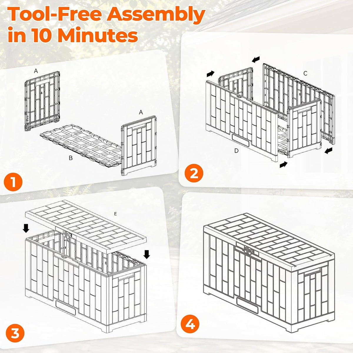 outdoor storage box, 60 gallon waterproof resin patio, close-up detail